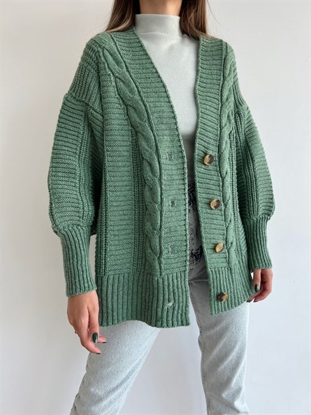 Düğmeli Oversize Örgü Hırka Mint