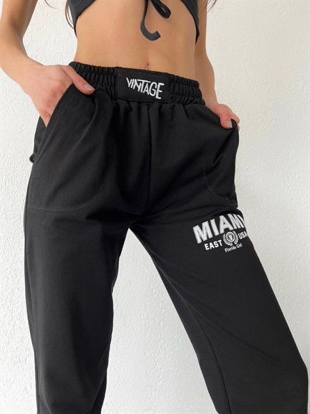 Bel Detay Miami Jogger Eşofman Siyah