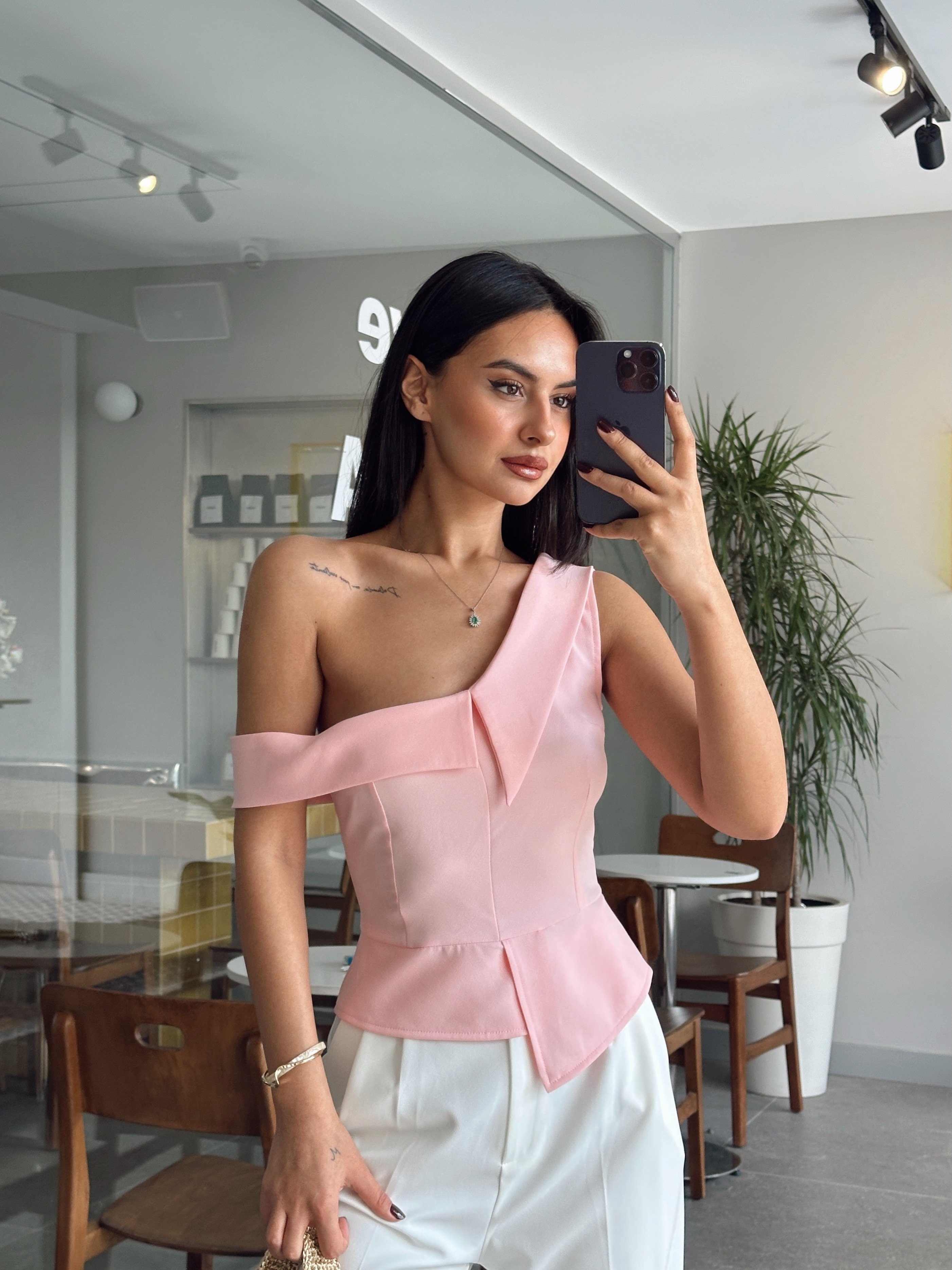 Tek Omuz Büstiyer - Pudra Pembe