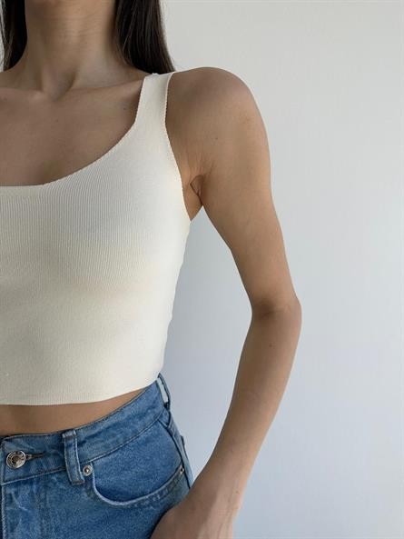 Tek Kol Triko Crop Ekru