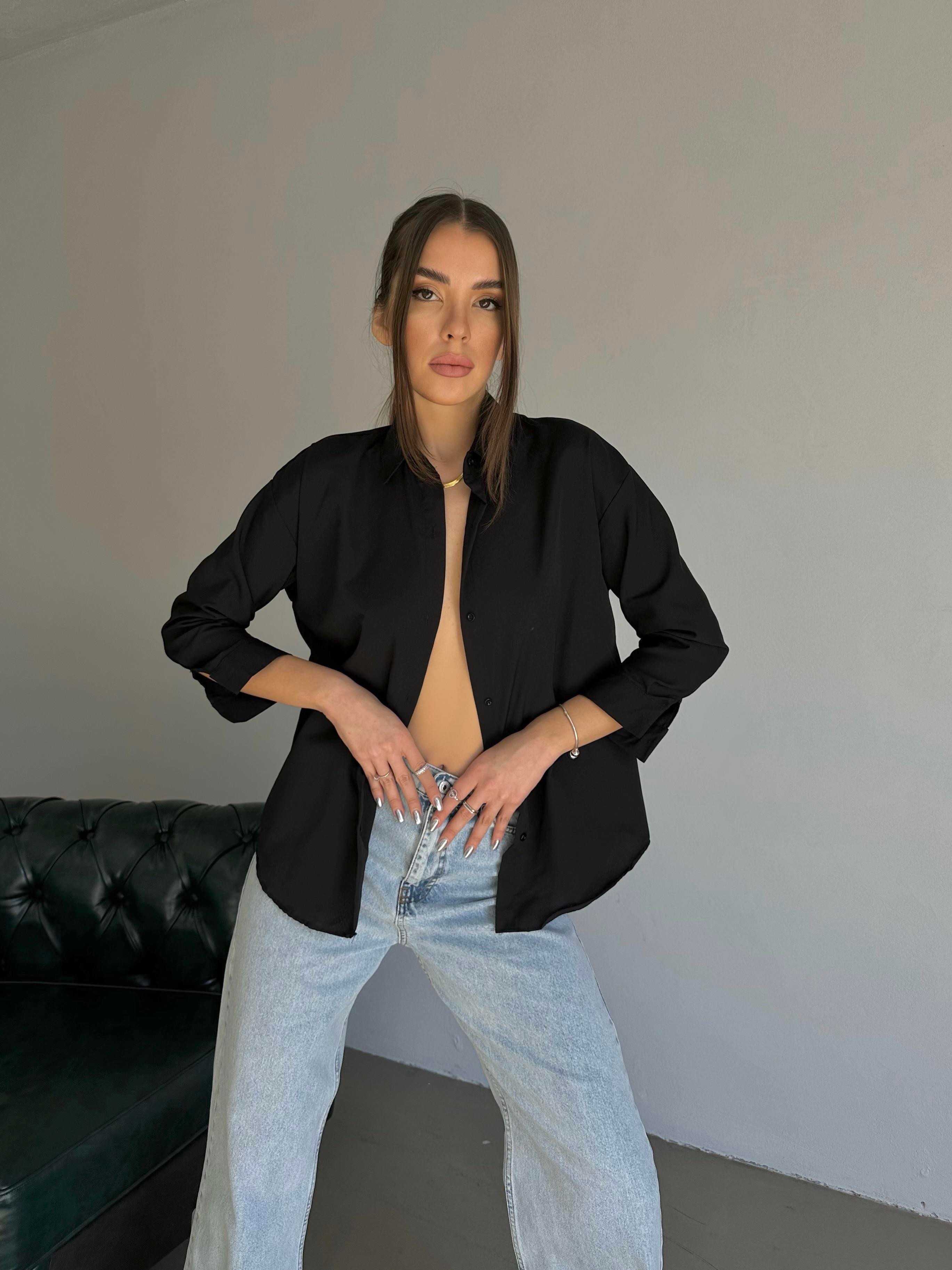 Oversize Basic Gömlek Siyah