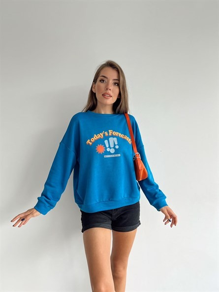 Today Forecast Baskı Sweatshirt Mavi
