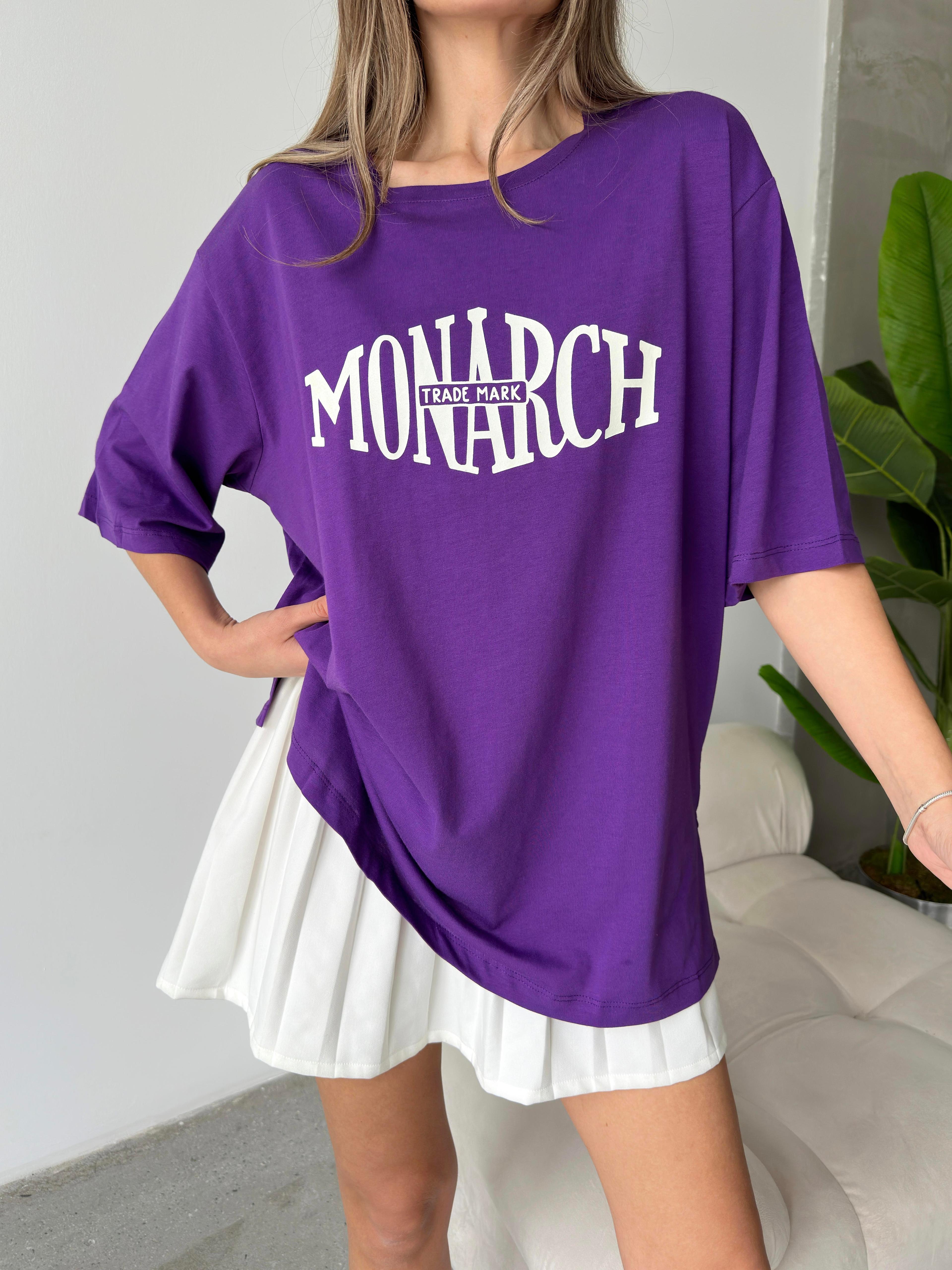 Yan Yırtmaç Oversize Monarch T-shirt Mor