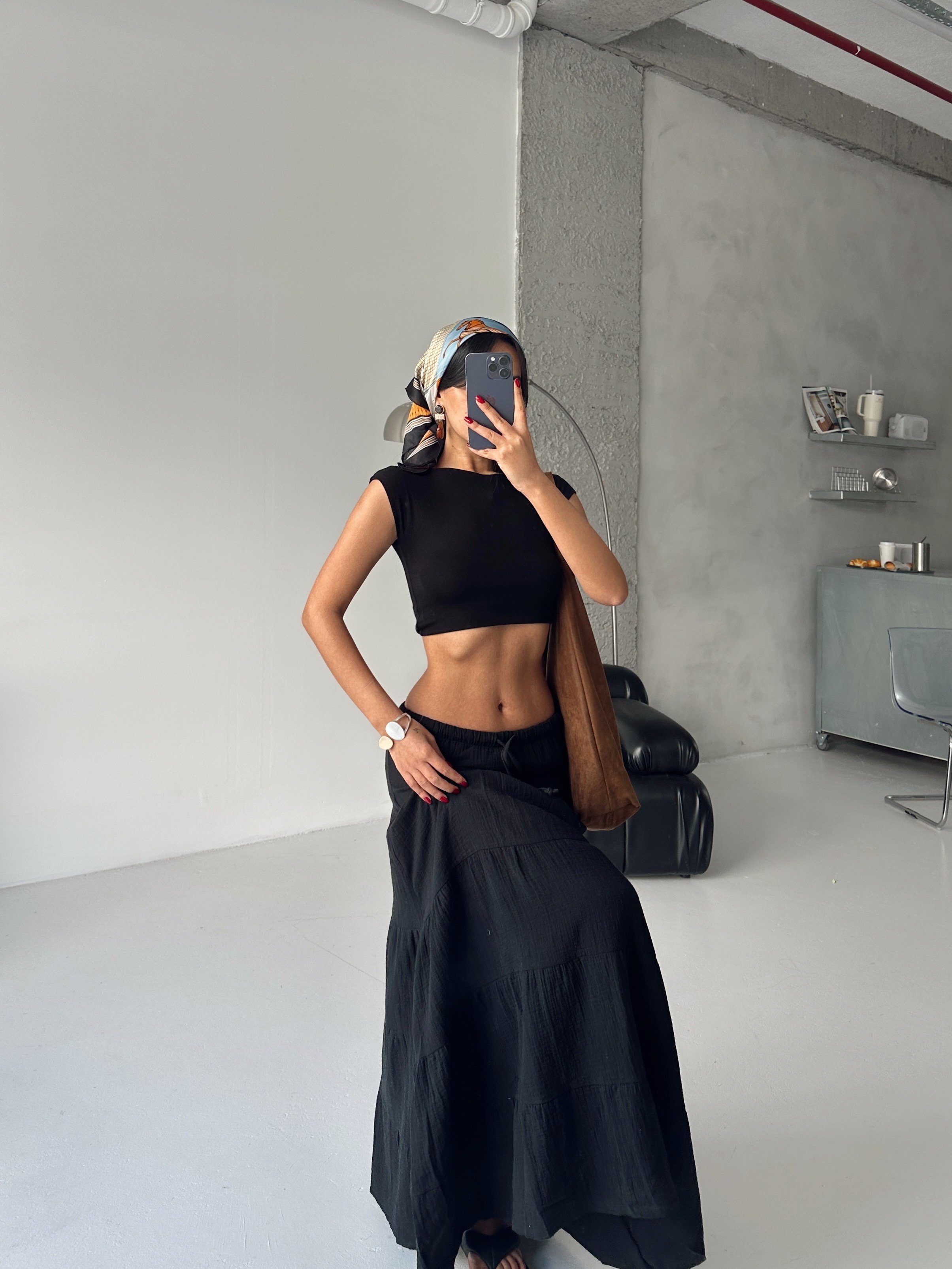 Keten Maxi Etek  - Siyah