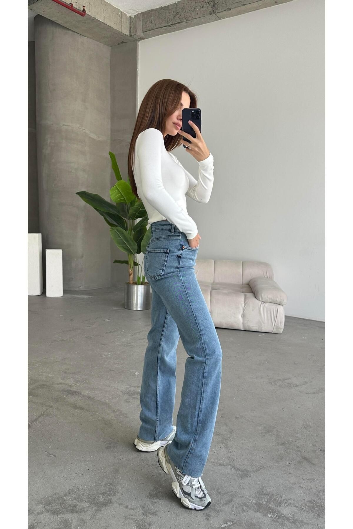 Wide Leg Jean Buz Mavi