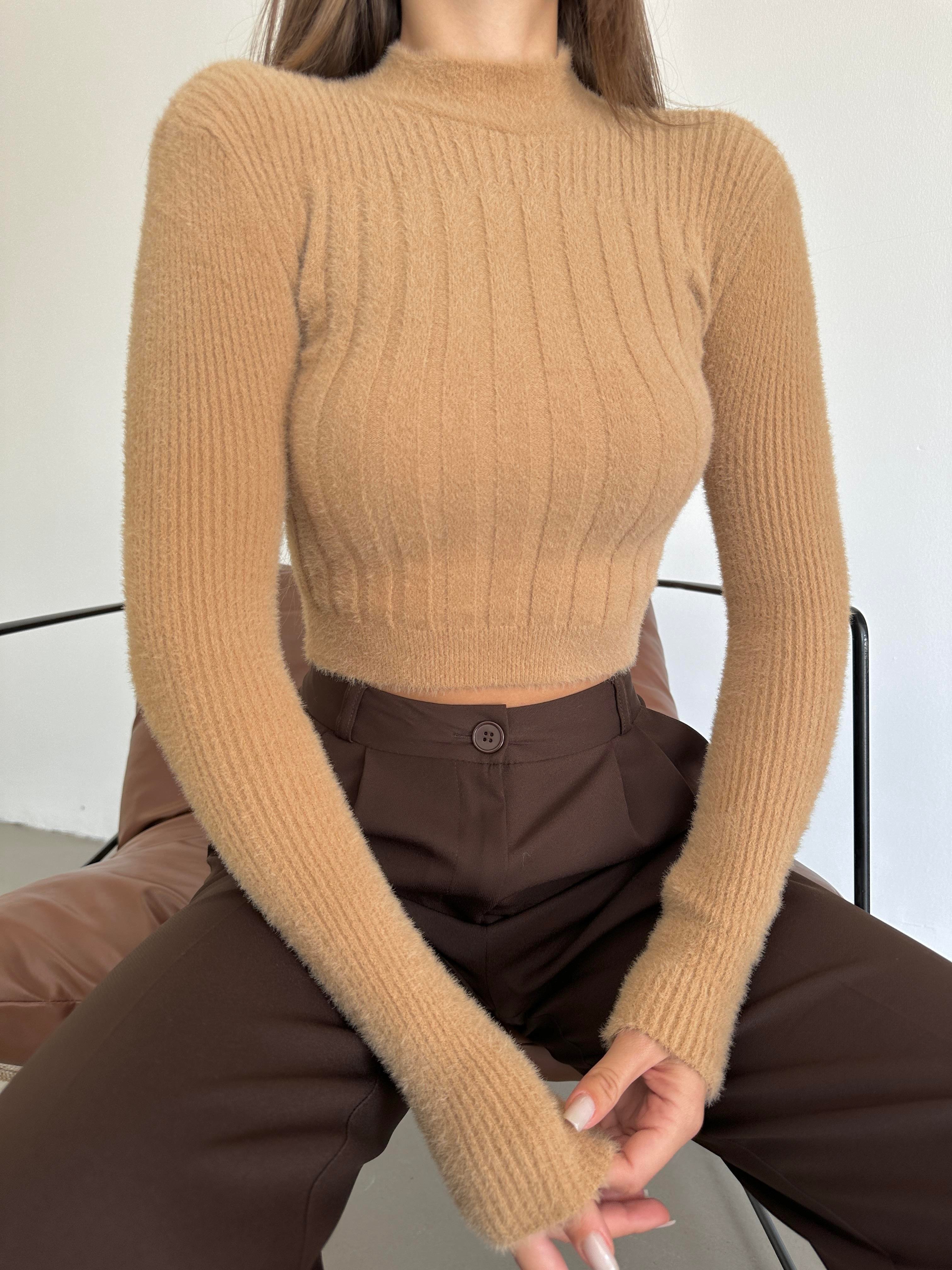 Long Sleeve Yumoş Kazak Vizon