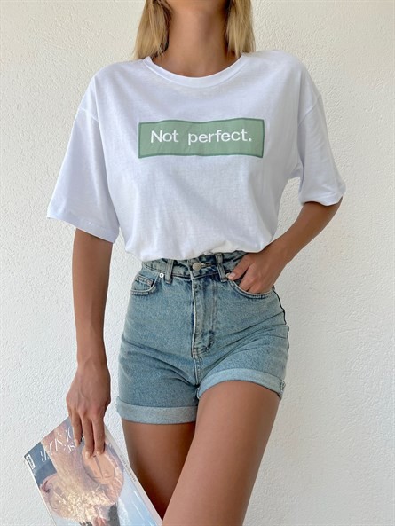 Not Perfect İşleme Oversize Basic Beyaz Mint