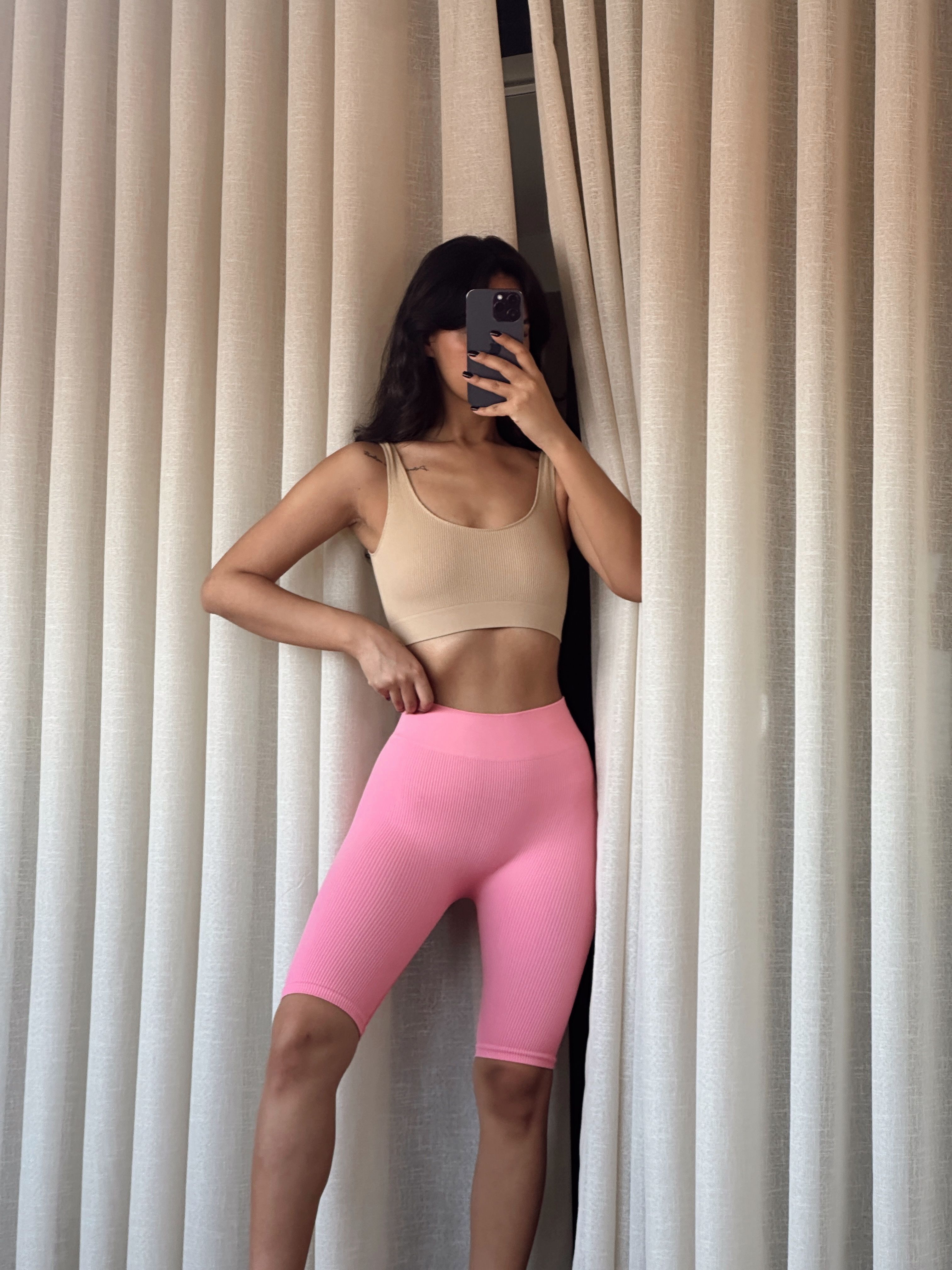 Fitilli Biker Tayt Pembe