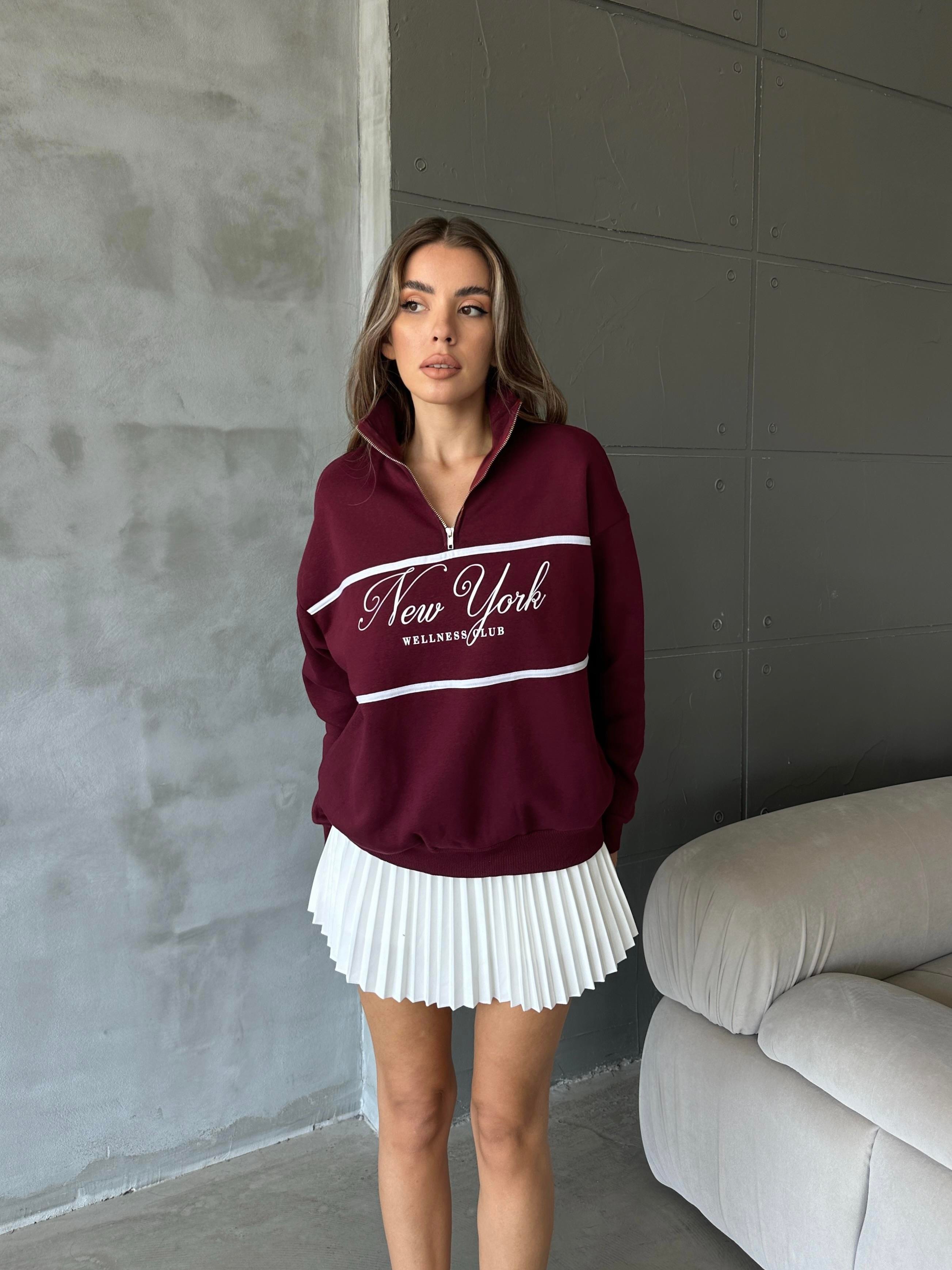 Vinne Fermuarlı Sweat Bordo