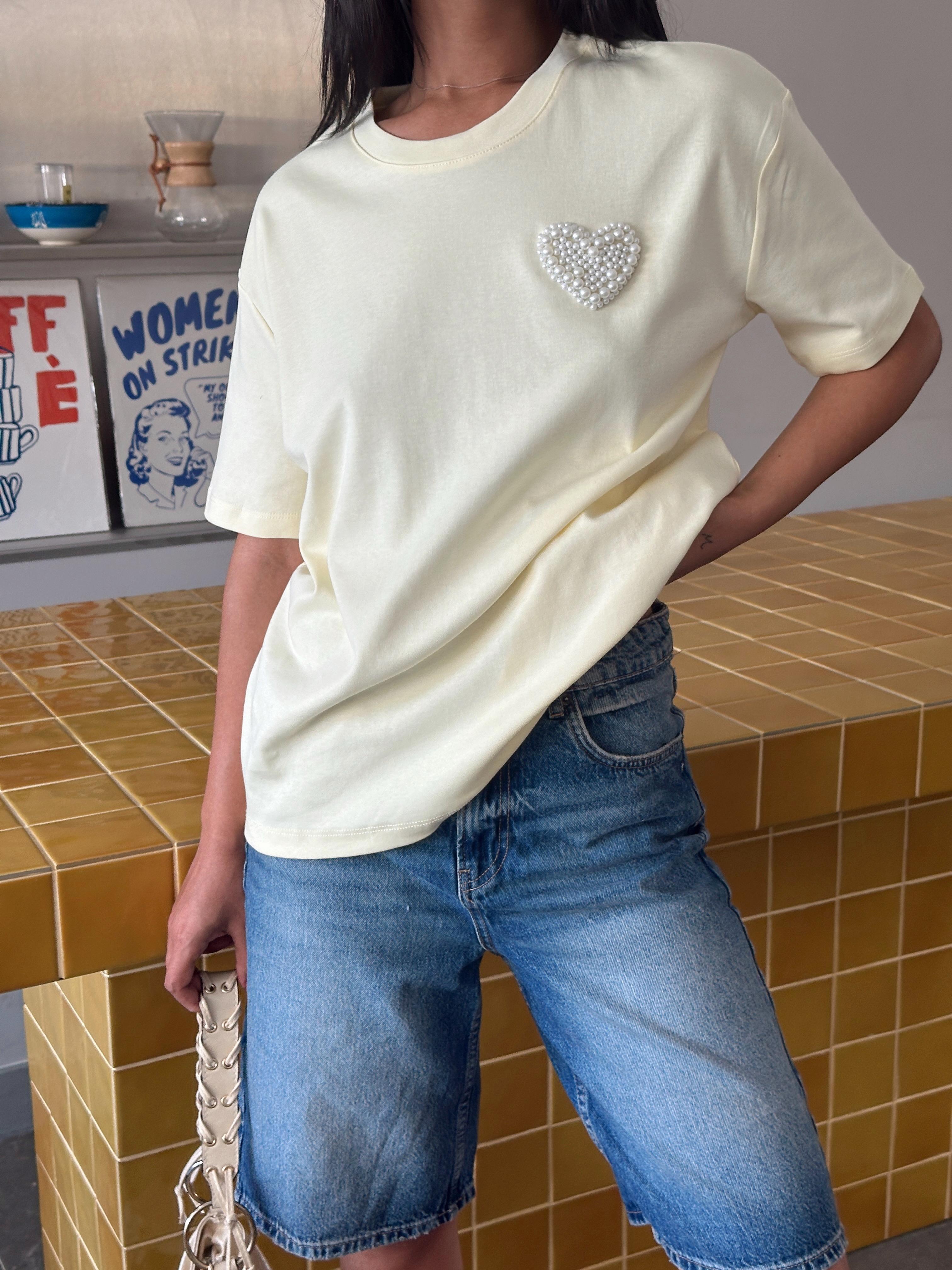 İnci Detay Oversize Basic - Sarı