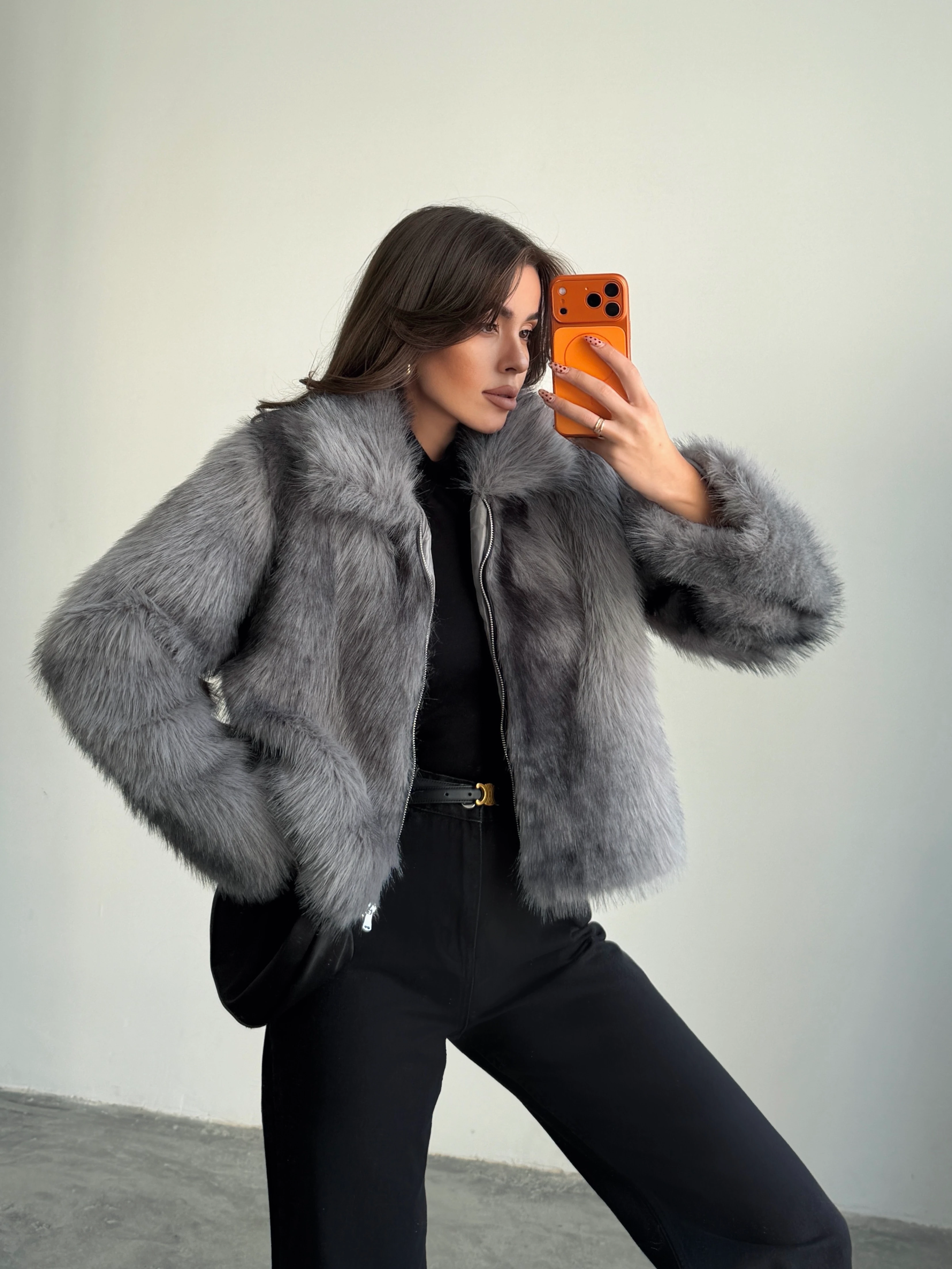 Fermuarlı Crop Kürk