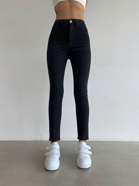 Yüksek Bel Likralı Skinny Jean Siyah