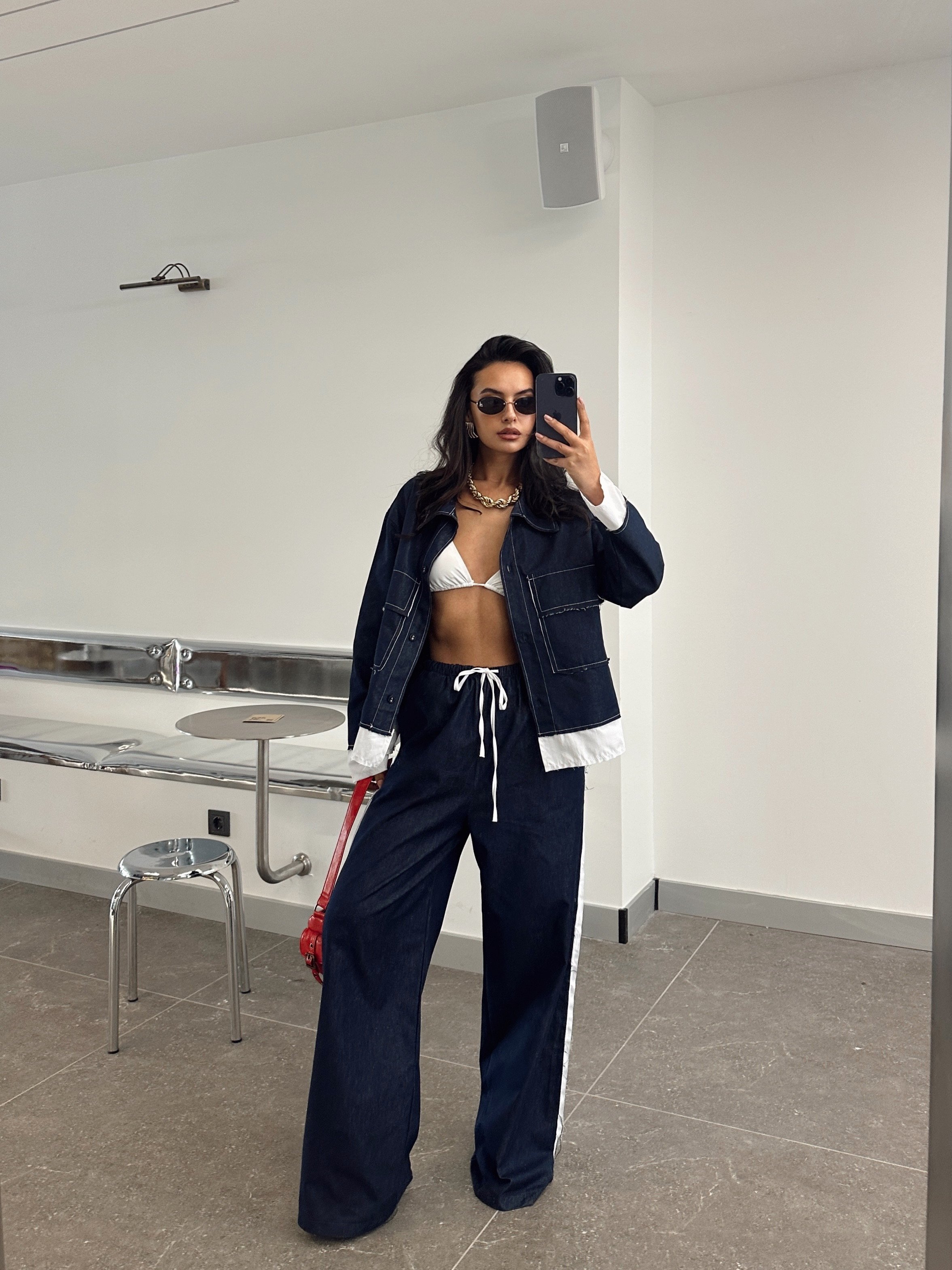 Cep Detay Denim Takım 