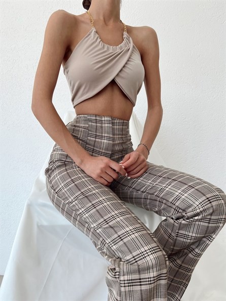 Boyun Zincir Kruvaze Crop Vizon