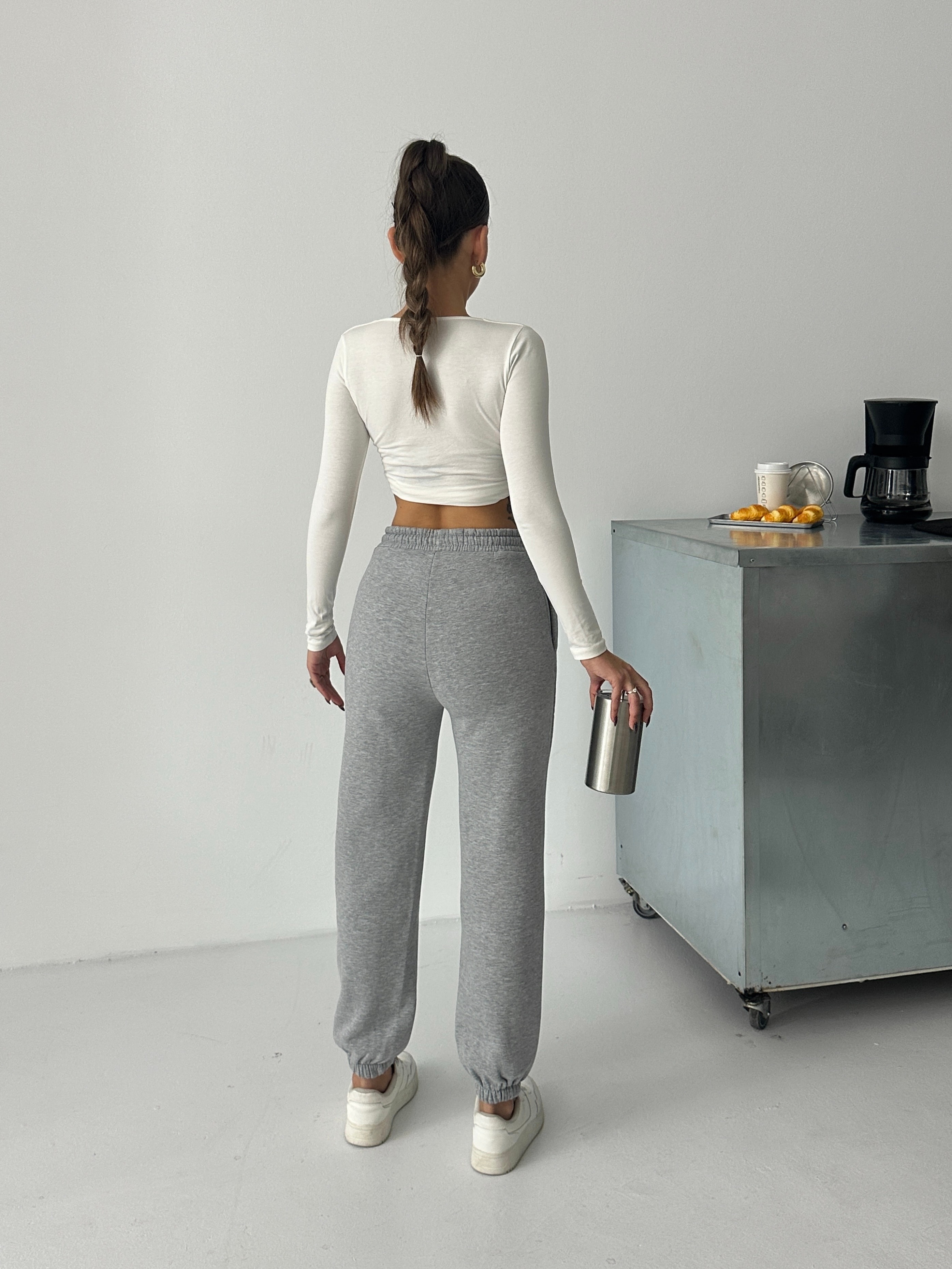 Bel Lastik Jogger Eşofman Gri Melanj