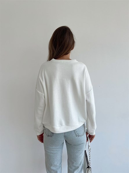 Today Forecast Baskı Sweatshirt Beyaz