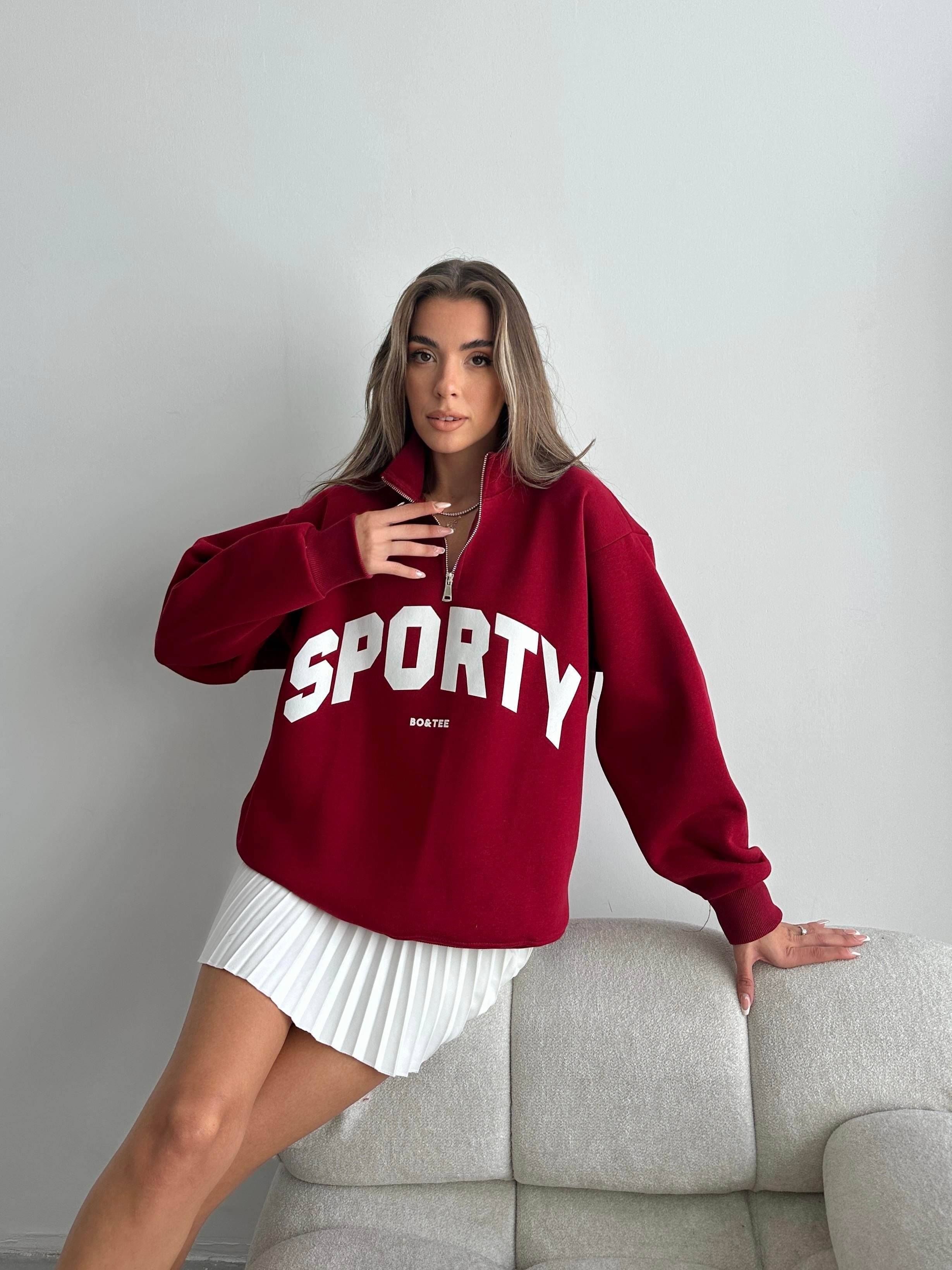 Yarım Fermuar Sporty Sweat Bordo