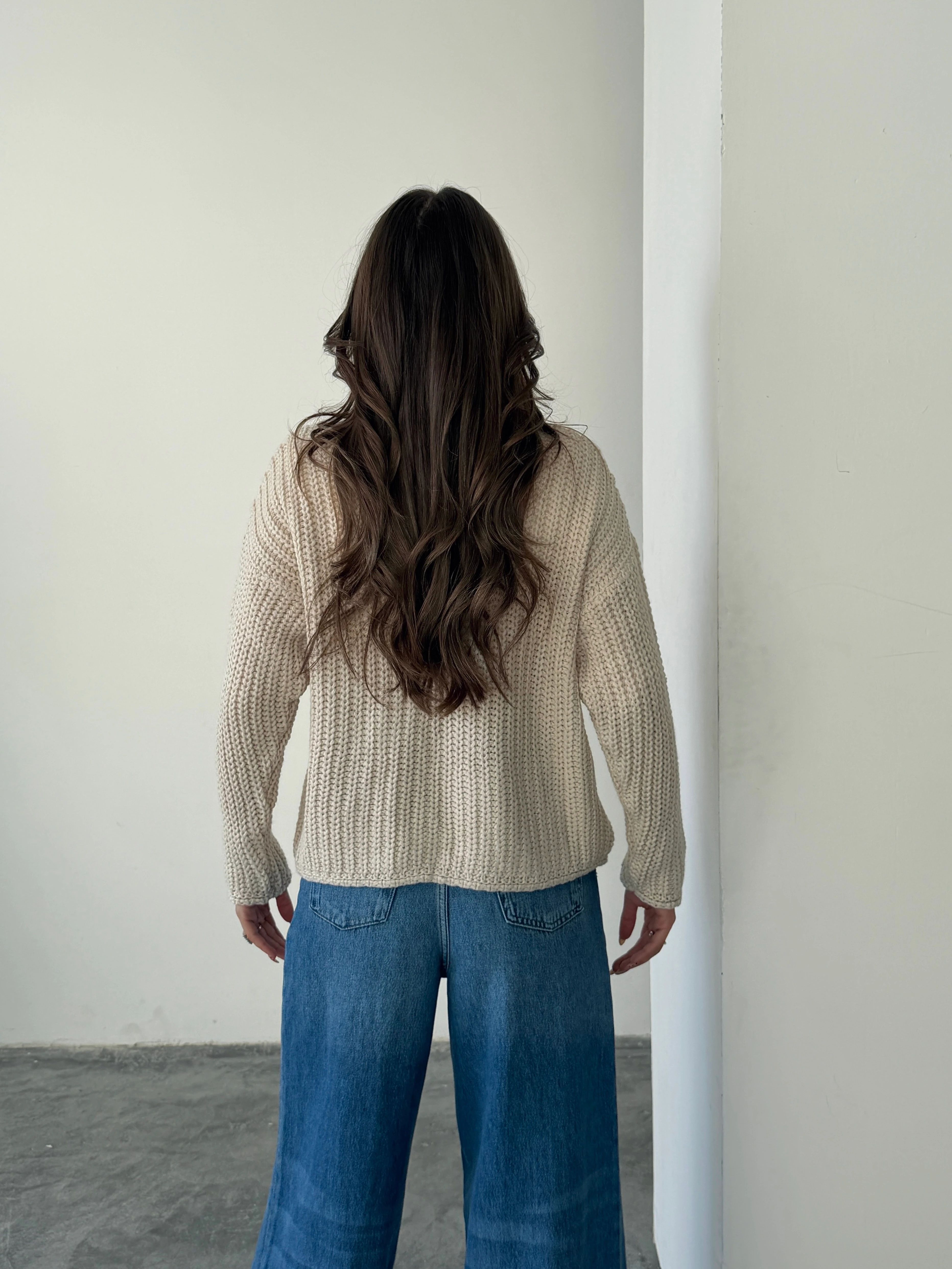 Gold Düğmeli Örme Hırka - Taş