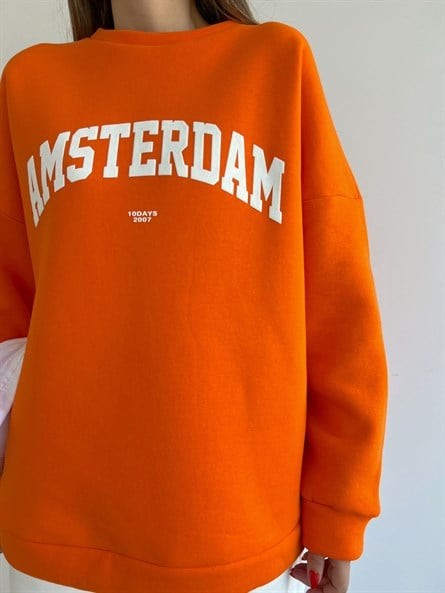 Amsterdam 3 İplik Şardonlu Sweatshirt Turuncu