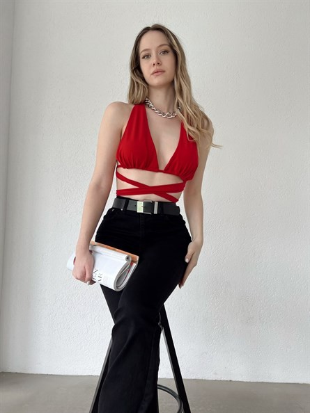 Bağlamalı Sandy Croptop Kırmızı