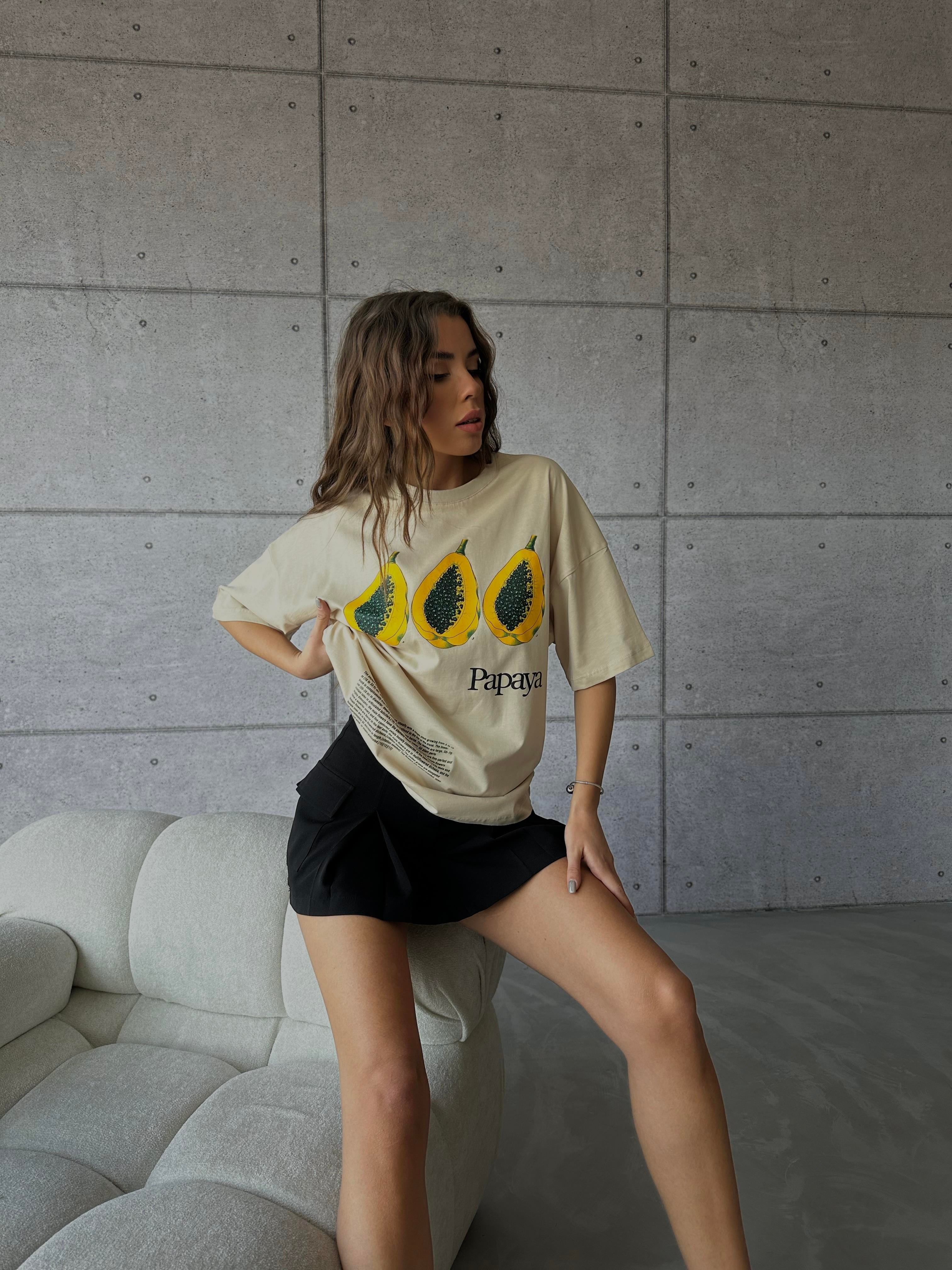 Papaya Baskılı Tshirt Bej