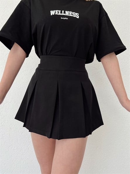 Pileli Mini Etek Siyah