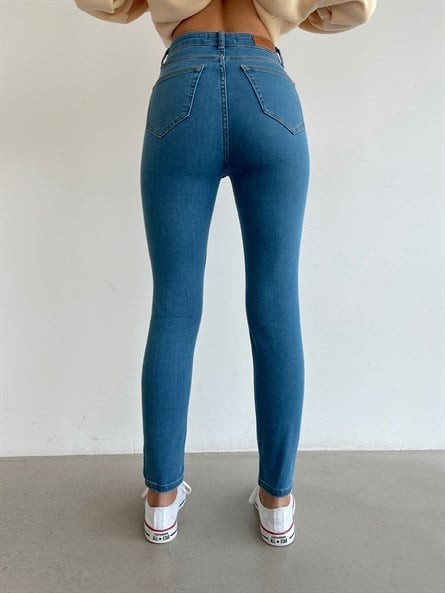 Yüksek Bel Likralı Skinny Jean Açık Mavi