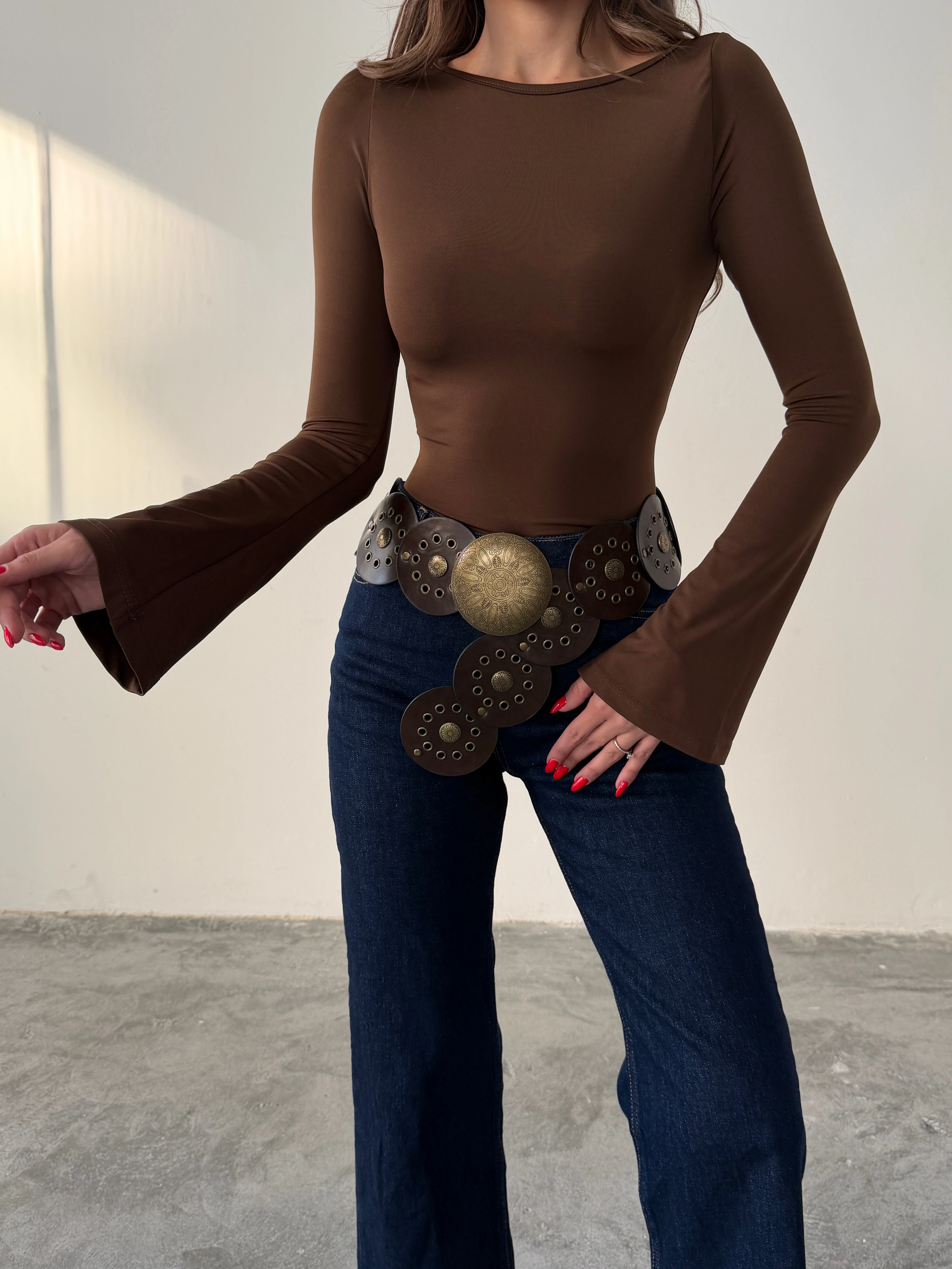 İspanyol Kol Bluz  - Kahve