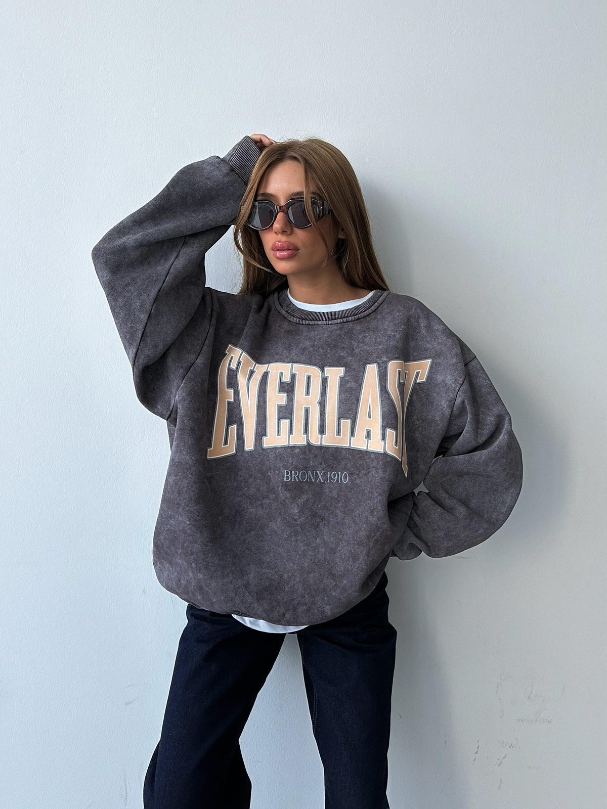 Everlast Baskı Sweat Gri Yıkama