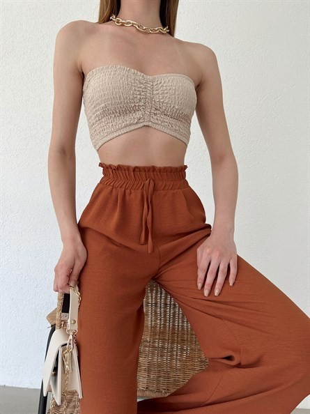 Drapeli Gofre Straplez Crop Bej