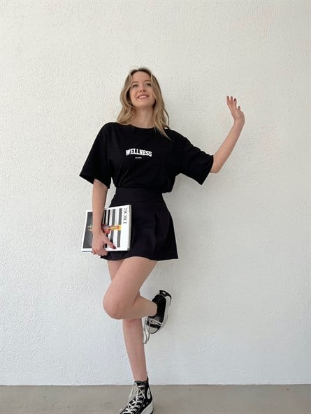Pileli Mini Etek Siyah