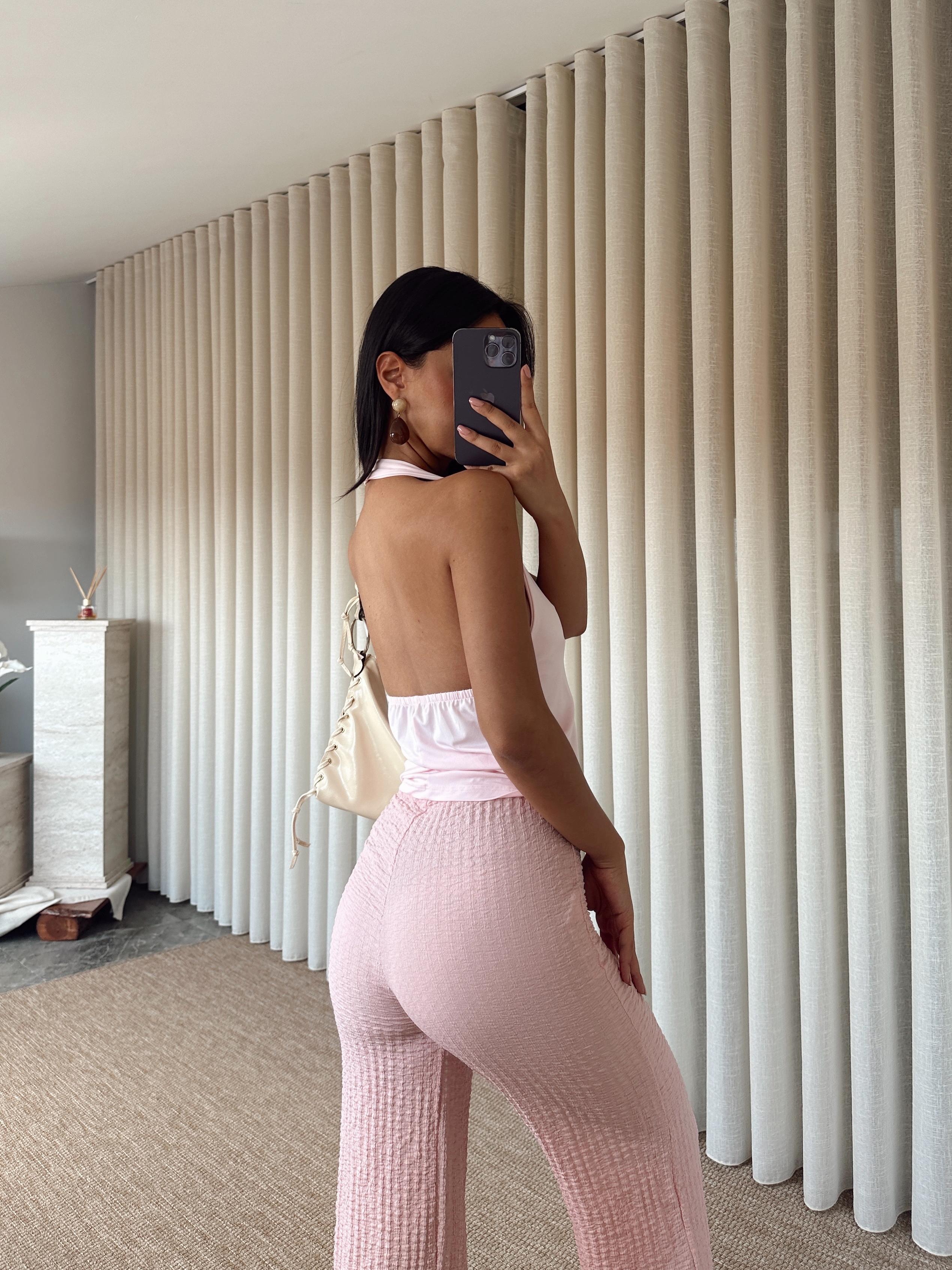 Boyundan Geçmeli Crop - Pembe