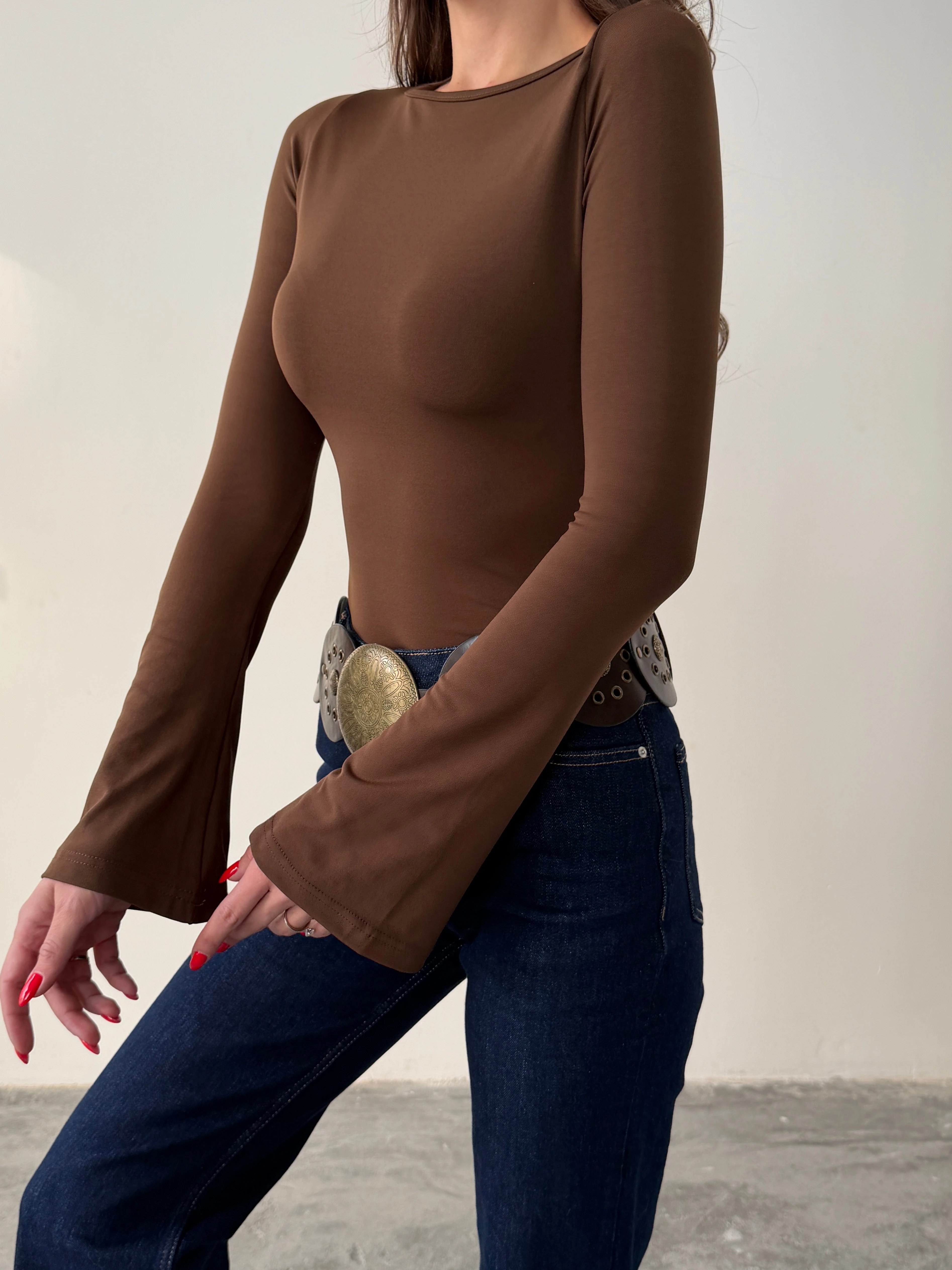 İspanyol Kol Bluz  - Kahve