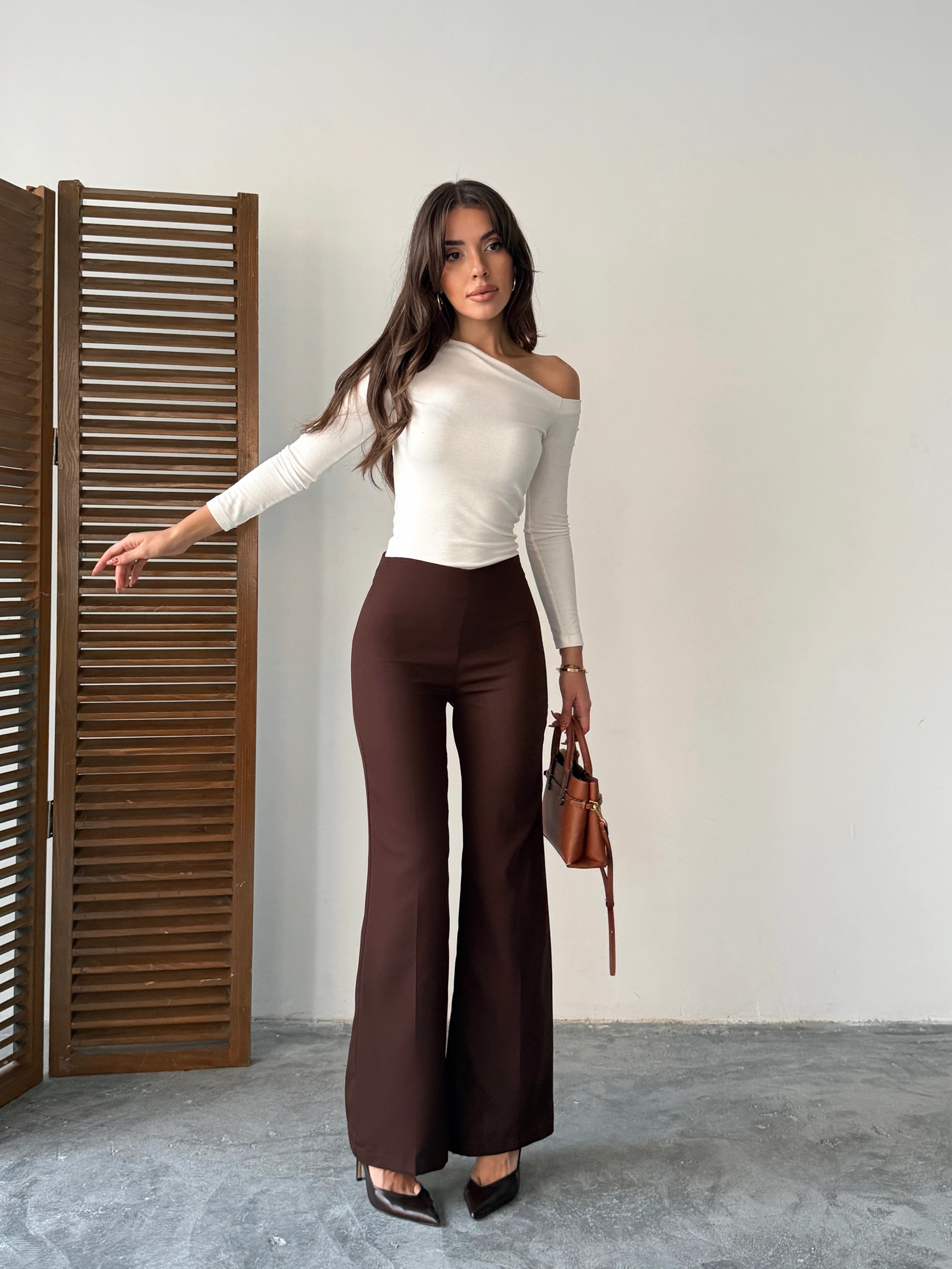 Gizli Fermuarlı Pantolon - Kahve