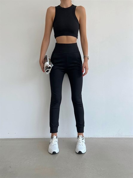 Yüksek Bel Jogger Tayt Eşofman Siyah