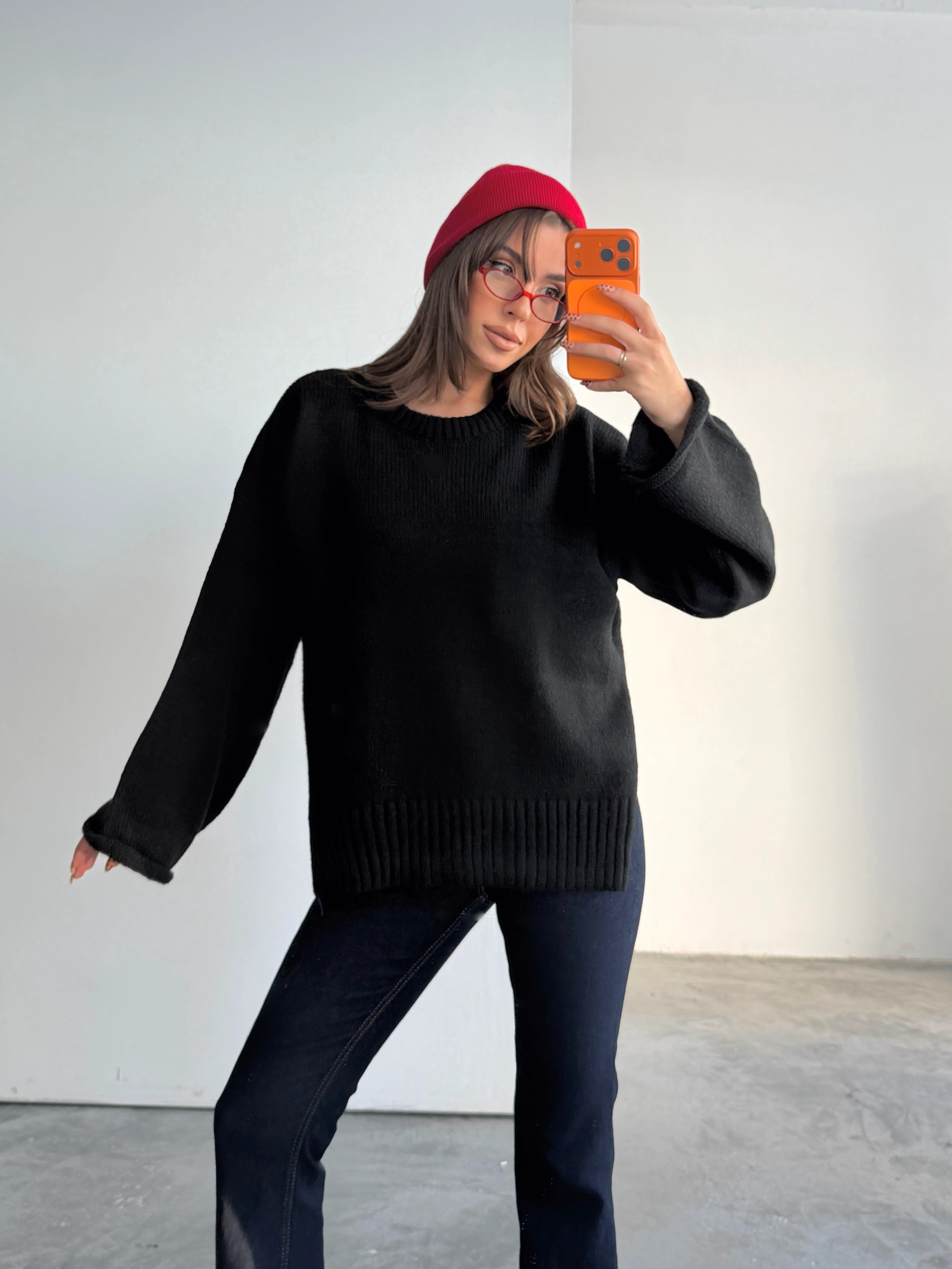 Yırtmaçlı Basic Triko  - Siyah