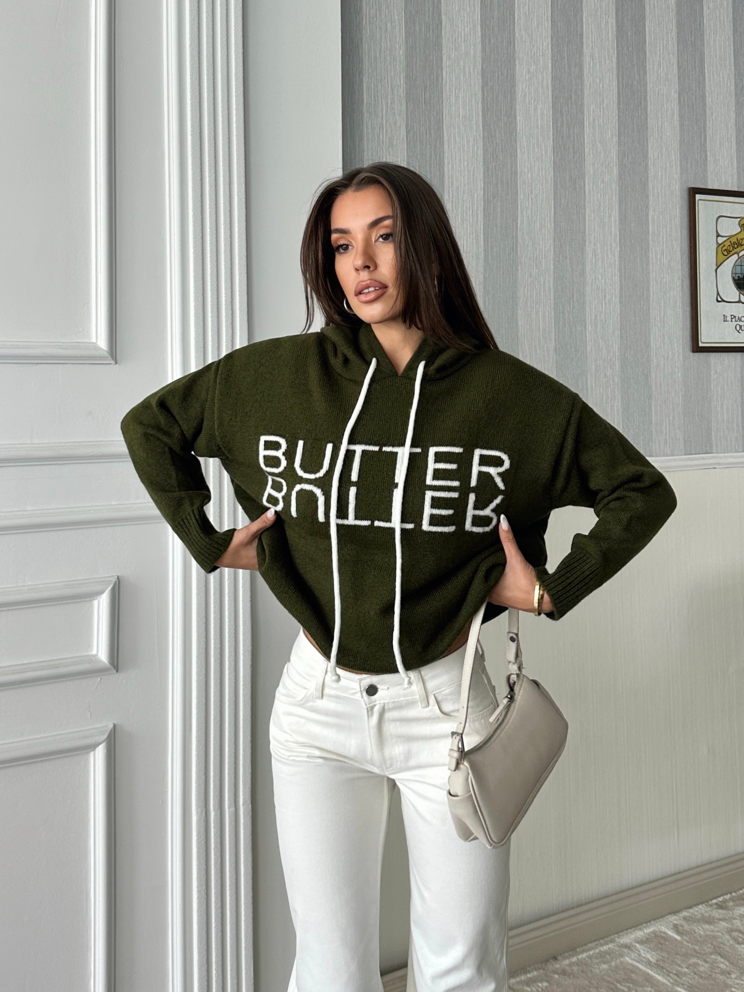 Kapüşonlu Butter Triko - Haki