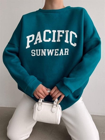 Pacific Oversize 3 İplik Sweatshirt Petrol Mavisi