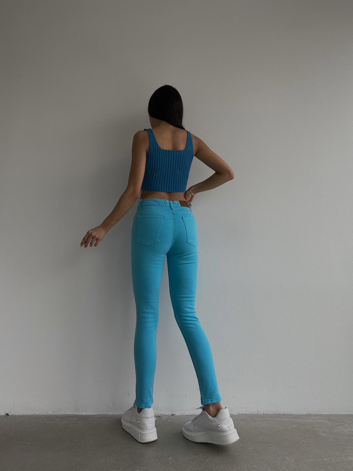 Renkli Yüksek Bel Likralı Skinny Jean Mavi