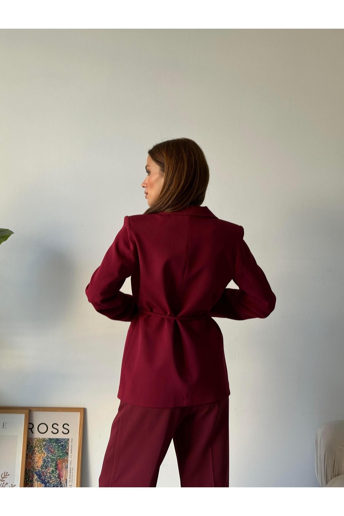 Bağlamalı Blazer Ceket Bordo