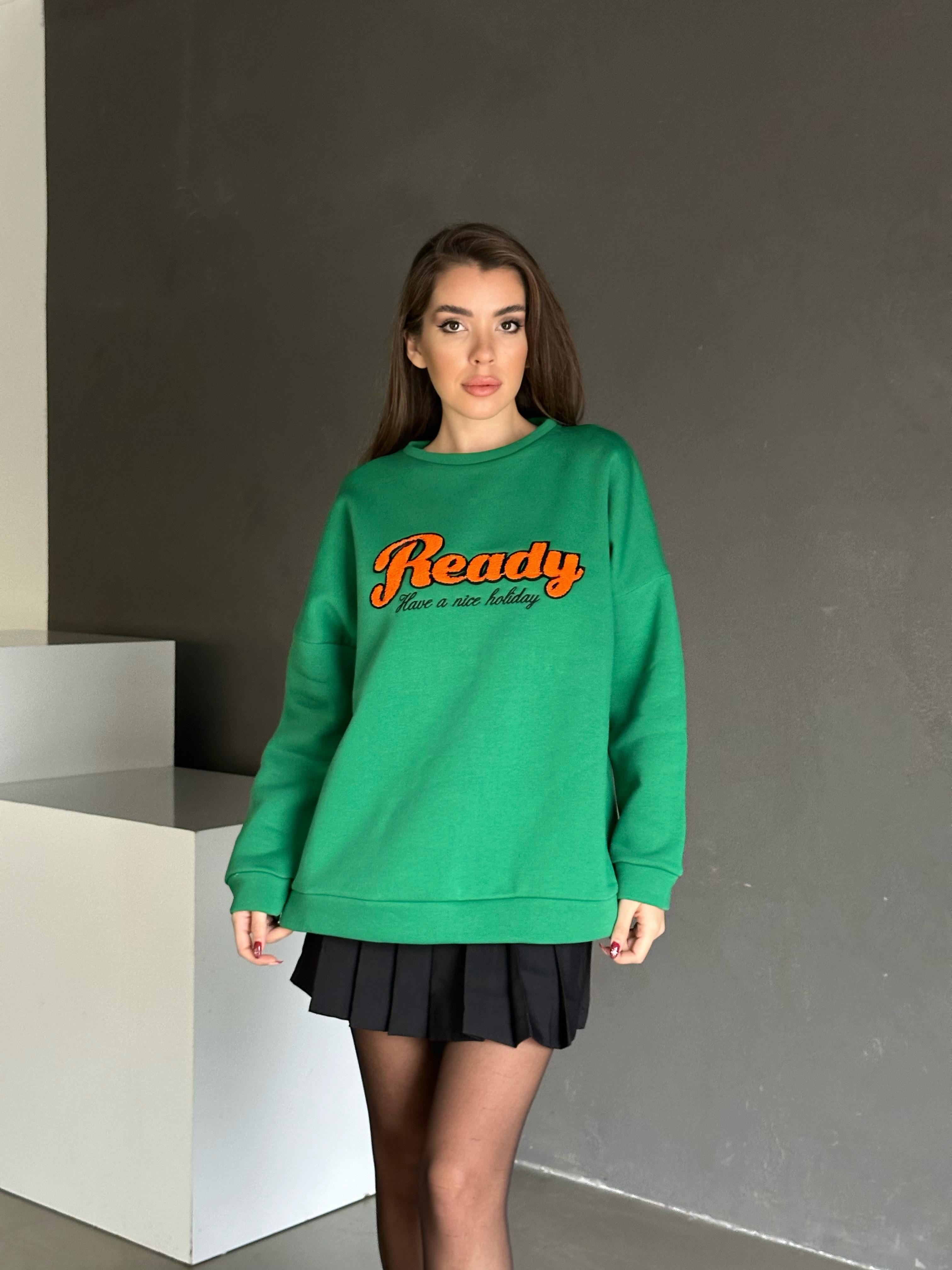Ready Süzene Detay 3 İplik Sweatshirt Yeşil