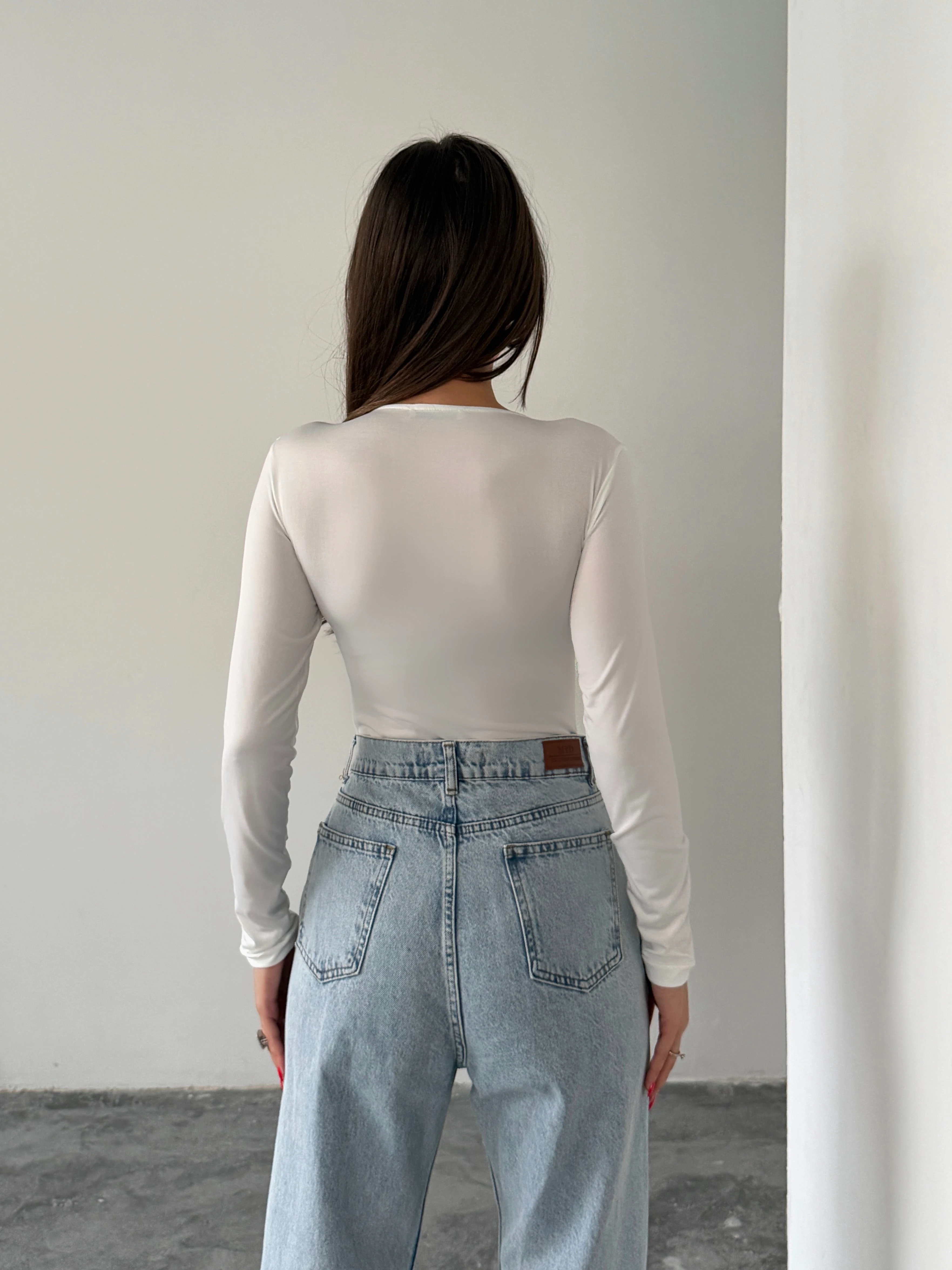 Bisiklet Yaka Bodysuit - Beyaz