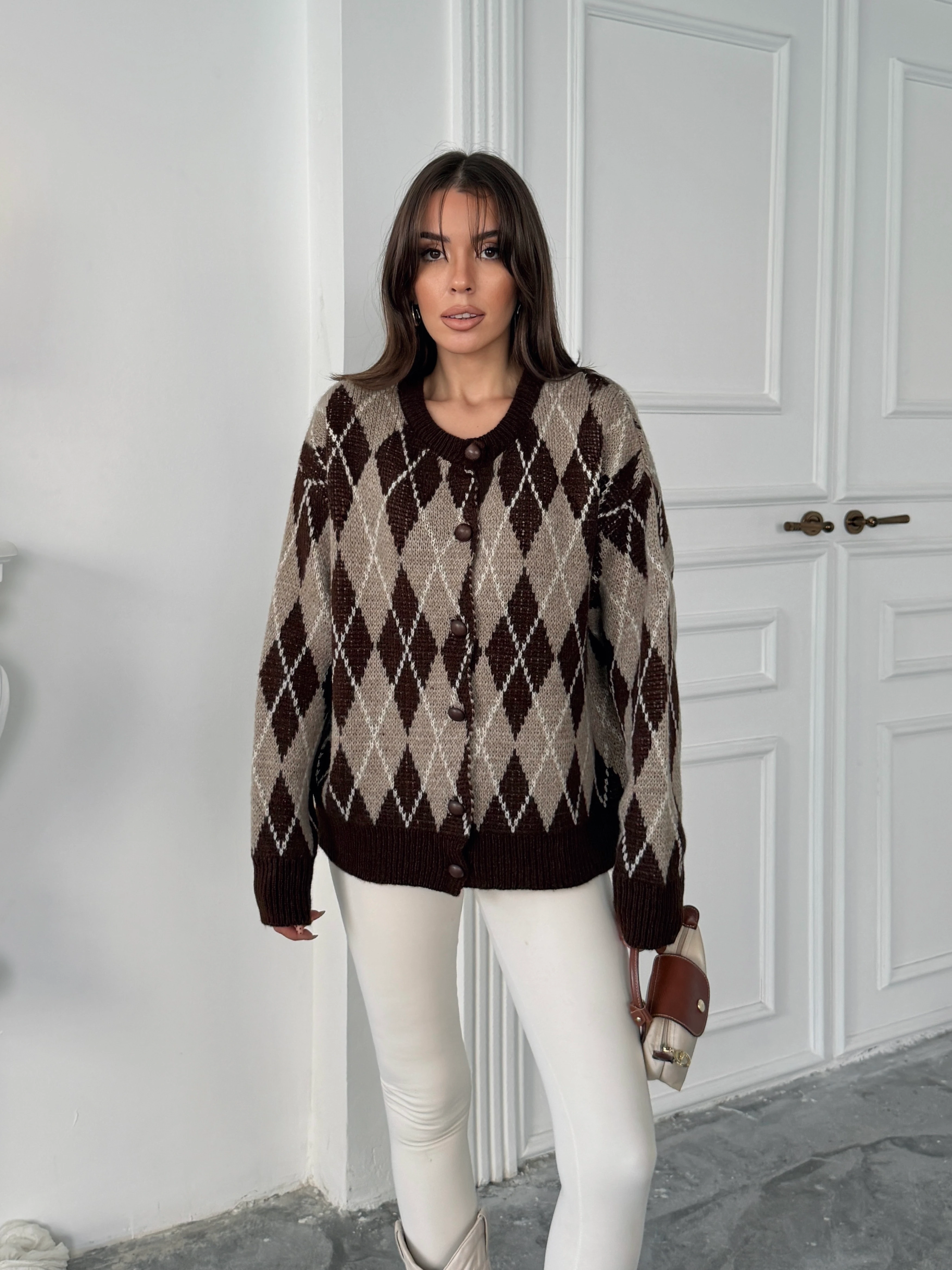 Bisiklet Yaka Baklava Desenli Hırka