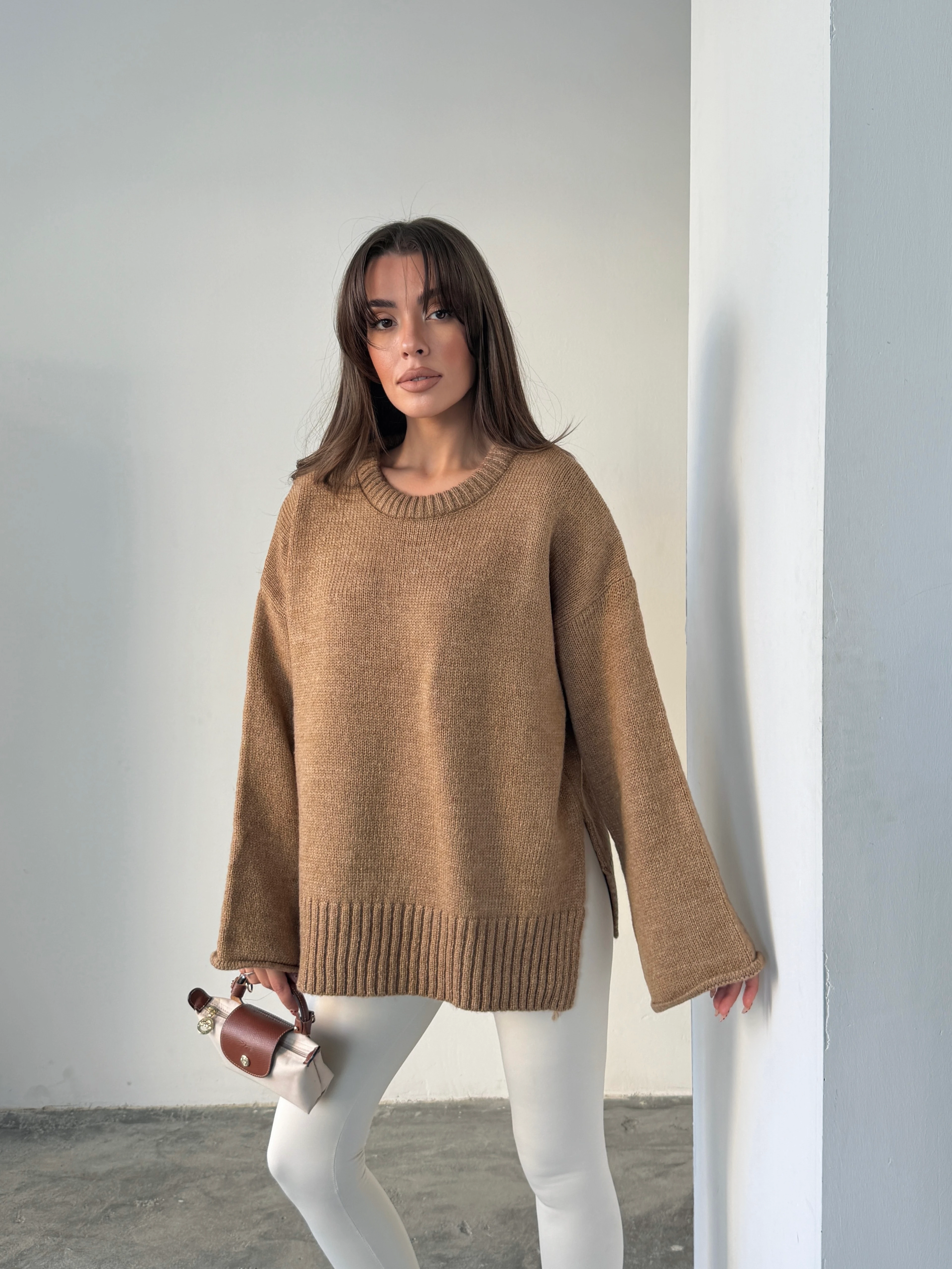 Yırtmaçlı Basic Triko  - Vizon