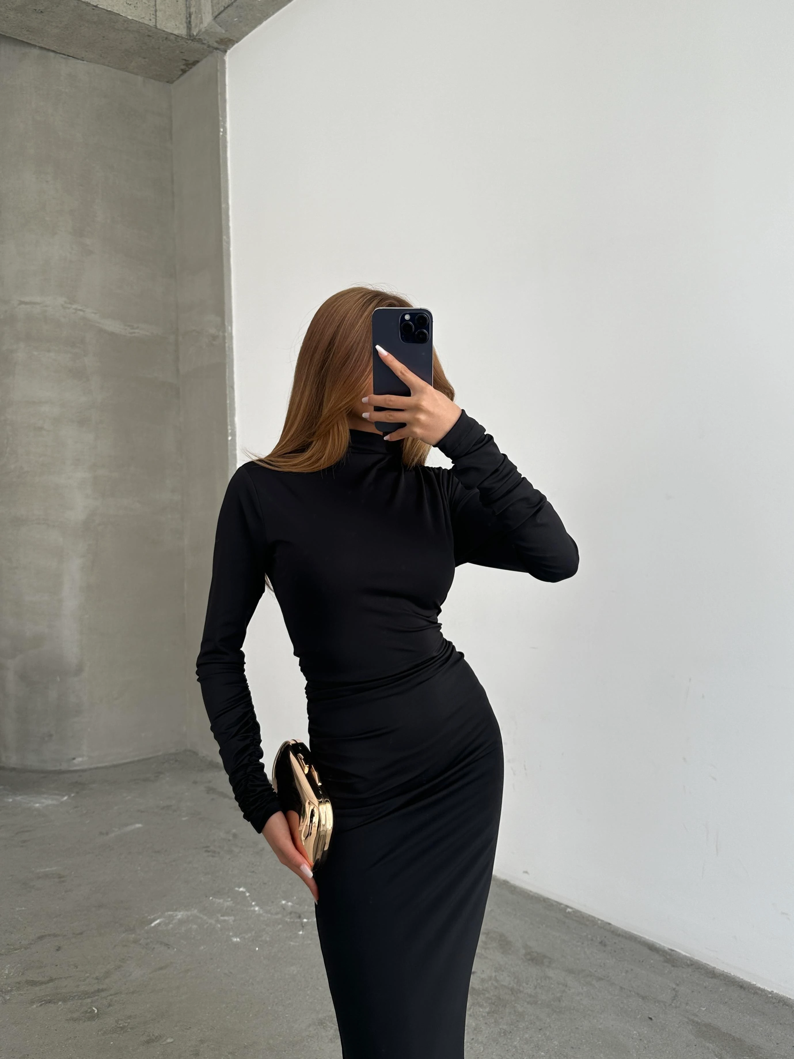 Drape Balıkçı Elbise Siyah