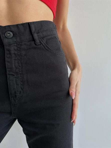 Paça Kesik Wide Leg Jean Siyah