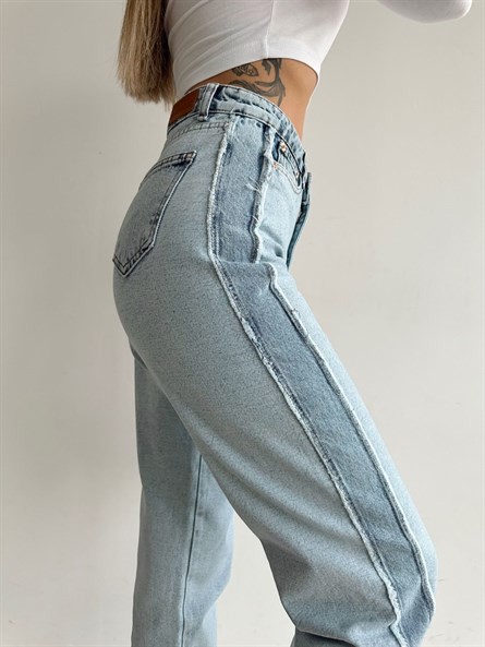 Yan Püskül Patch Mom Jean Buz Mavi