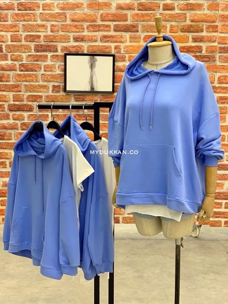 Kanguru Oversize Sweat Mavi
