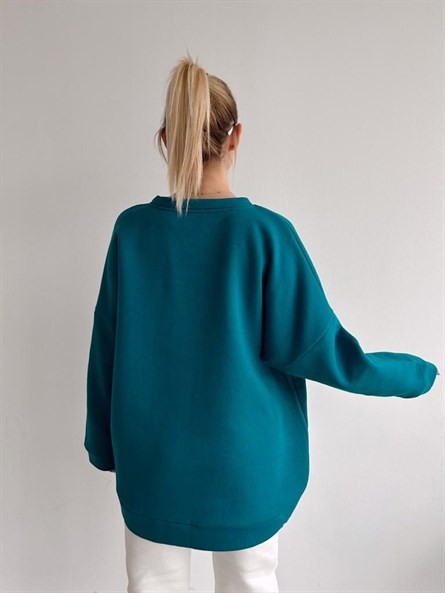 Pacific Oversize 3 İplik Sweatshirt Petrol Mavisi
