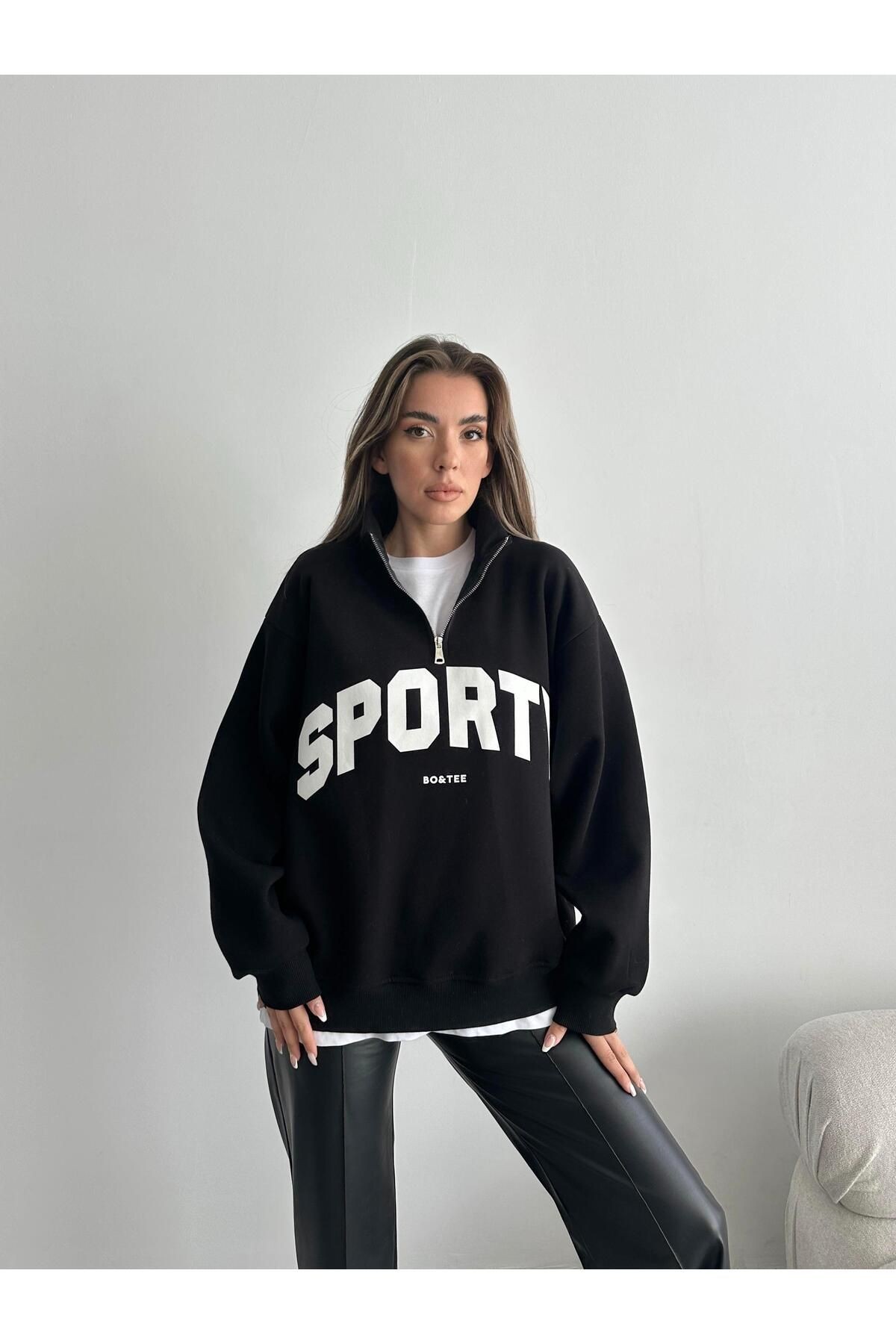 Yarım Fermuar Sporty Sweat Siyah